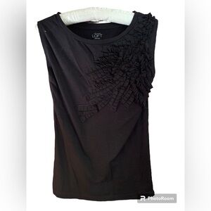 NWT Ann Taylor loft XXSP black sleeveless top with ruffle detail